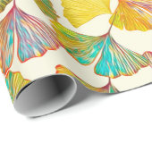 Papier Cadeau Feuille Gingko sur le sol motif sans couture. Aqua (Coin rond)