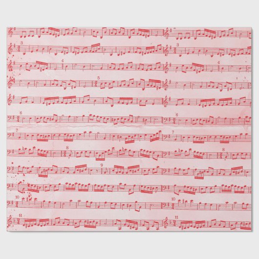 Papier Cadeau Feuille musicale rouge vintage (Plat)