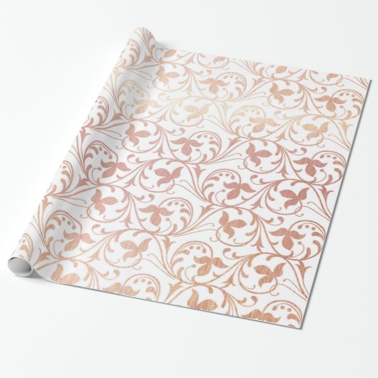 Papier Cadeau Feuille rose élégant et remous d'or (Déroulé)