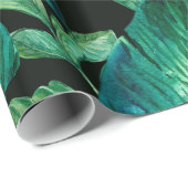 Papier Cadeau Feuille tropical d'aquarelle de vert bleu (Coin rond)