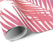 Papier Cadeau Feuille tropical de palmier d'aquarelle rose (Coin rond)