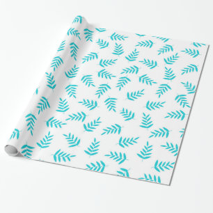 Papier Cadeau Feuille Tropicale Bleue et Blanche