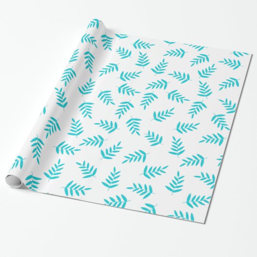 Papier Cadeau Feuille Tropicale Bleue et Blanche (Déroulé)