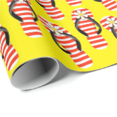 Papier Cadeau Feuilles à tongs rouges et blanches (Coin rond)