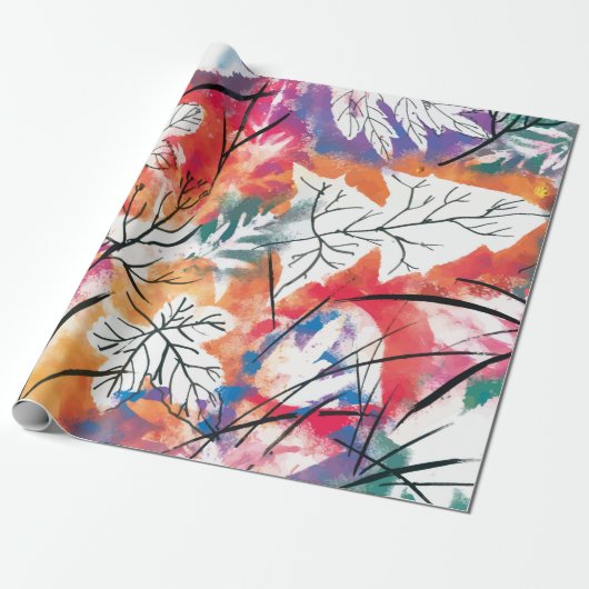 Papier Cadeau Feuilles aquarelle (Déroulé)