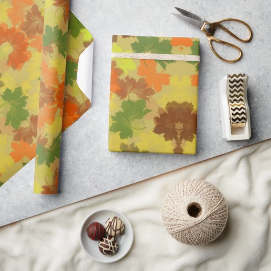 Papier Cadeau Feuilles automnales d'automne d'or (Artisanat)