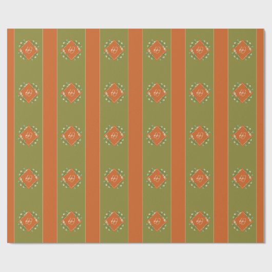 Papier Cadeau Feuilles automnales Orange et vert Monogramme trié (Plat)