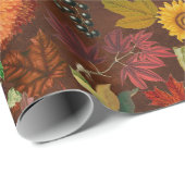 Papier Cadeau Feuilles automnales vintages Fleurs solaires d'aut (Coin rond)