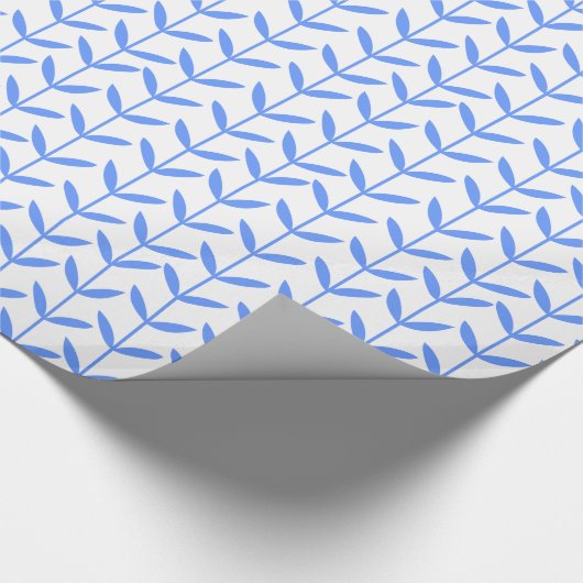 Papier Cadeau Feuilles - Bleu bébé sur blanc (Coin)