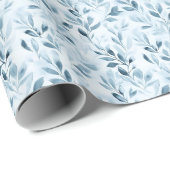 Papier Cadeau Feuilles Bleu/Gris Aquarelle  (Coin rond)