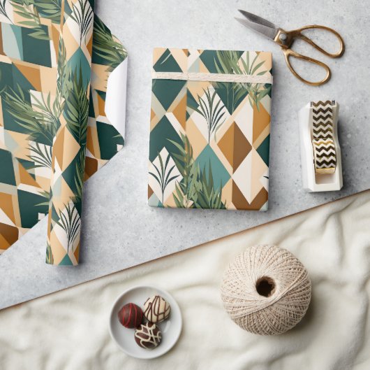 Papier Cadeau Feuilles Boho et Formes Géométriques (Artisanat)