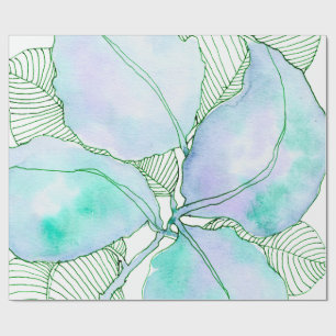 Papier Cadeau Feuilles botaniques aquarelle vert menthe lavande