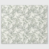 Papier Cadeau Feuilles botaniques lignes blanches (Plat)