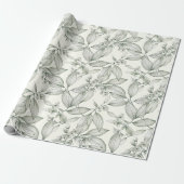 Papier Cadeau Feuilles botaniques lignes blanches (Déroulé)