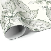 Papier Cadeau Feuilles botaniques lignes blanches (Coin rond)