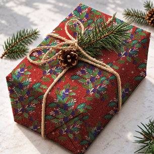 Papier Cadeau Feuilles botaniques vertes festives rétro vintage