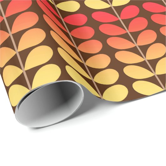 Papier Cadeau Feuilles danois du milieu du siècle, Brown, orange (Coin rond)