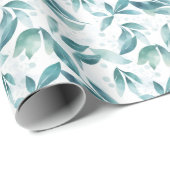 Papier Cadeau Feuilles d'aquarelle verte sur blanc (Coin rond)