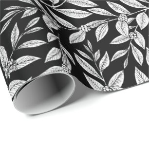 Papier Cadeau Feuilles d'arbre à café motif blanc