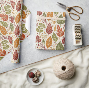 Papier Cadeau Feuilles d'automne aquarelles bohème fantaisistes