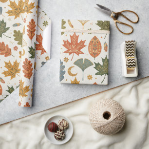 Papier Cadeau Feuilles d'automne aquarelles bohème fantaisistes