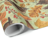 Papier Cadeau Feuilles d'automne, baies, champignons et fleurs (Coin rond)