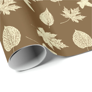 Papier Cadeau Feuilles d'automne - beige et chocolat