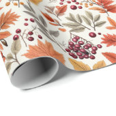 Papier Cadeau Feuilles d'automne Berries & Branches Papier d'env (Coin rond)