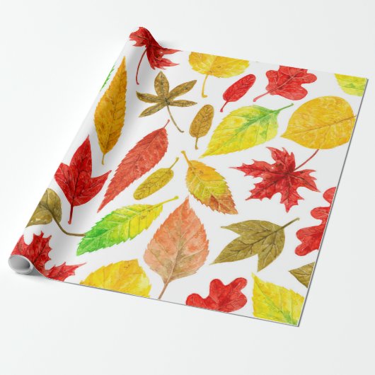 Papier Cadeau Feuilles d'automne blanc (Déroulé)