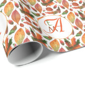 Papier Cadeau Feuilles d'automne brodées Décor orange vert (Coin rond)