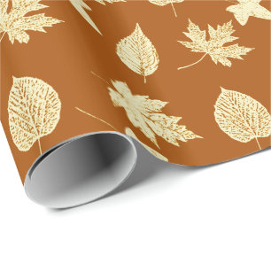 Papier Cadeau Feuilles d'automne - brun rouille et crème