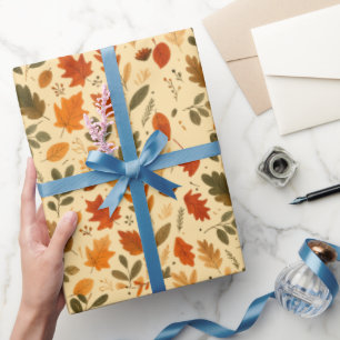 Papier Cadeau Feuilles d'automne, Citrouille et design saisonnie
