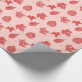 Papier Cadeau Feuilles d'automne - corail orange et rose (Coin)