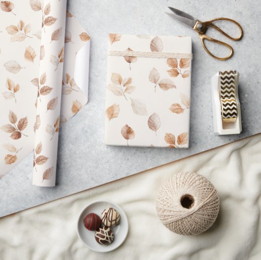 Papier Cadeau Feuilles d'automne Crème Or (Artisanat)