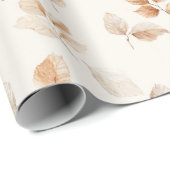 Papier Cadeau Feuilles d'automne Crème Or (Coin rond)
