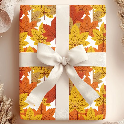 Papier Cadeau Feuilles d'automne élégantes Orange & Or