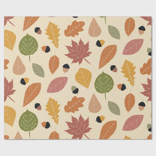 Papier Cadeau Feuilles d'automne en Terracotta, Brown et vert (Plat)