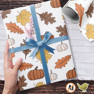 Papier Cadeau Feuilles d'automne et citrouilles Récolte d'automn