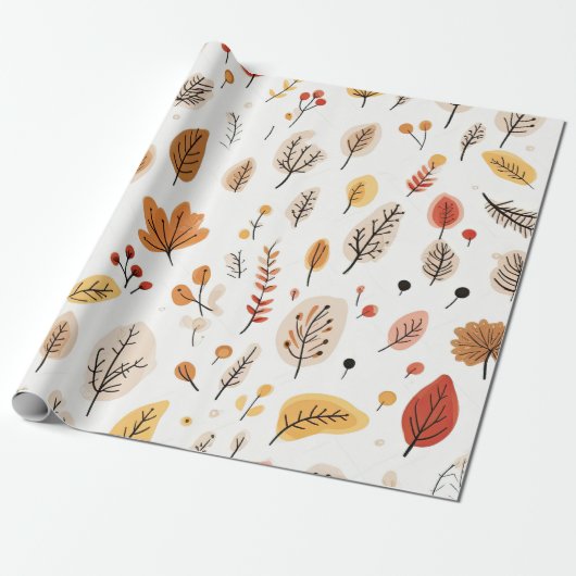 Papier Cadeau Feuilles d'automne et éléments de la nature Motif (Déroulé)