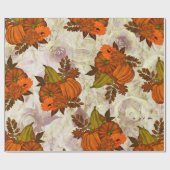 Papier Cadeau Feuilles d'automne et Motif d'automne Citrouille   (Plat)