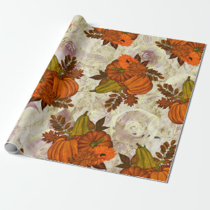 Papier Cadeau Feuilles d'automne et Motif d'automne Citrouille  