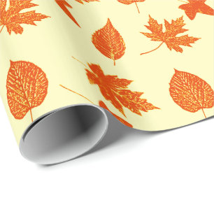 Papier Cadeau Feuilles d'automne - jaune pâle et orange