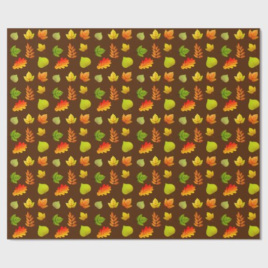 Papier Cadeau Feuilles d'automne marron foncé (Plat)