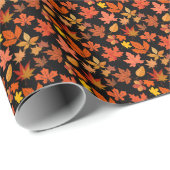 Papier Cadeau Feuilles d'automne Motif 01x4b Black BG (Coin rond)