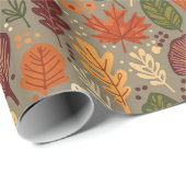 Papier Cadeau Feuilles d'automne multicolores boho fantaisistes (Coin rond)