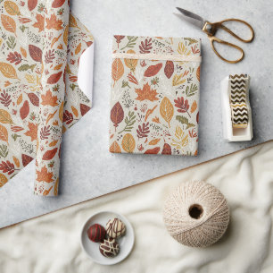 Papier Cadeau Feuilles d'automne multicolores boho fantaisistes