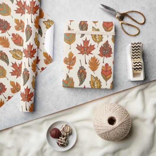 Papier Cadeau Feuilles d'automne multicolores boho fantaisistes (Artisanat)