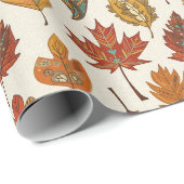 Papier Cadeau Feuilles d'automne multicolores boho fantaisistes (Coin rond)