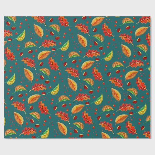 Papier Cadeau Feuilles d'automne Noix châtaignes Motif Élégant a (Plat)