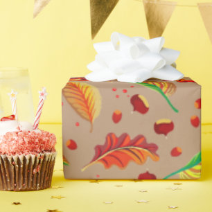 Papier Cadeau Feuilles d'automne Noix châtaignes Motif Élégant a